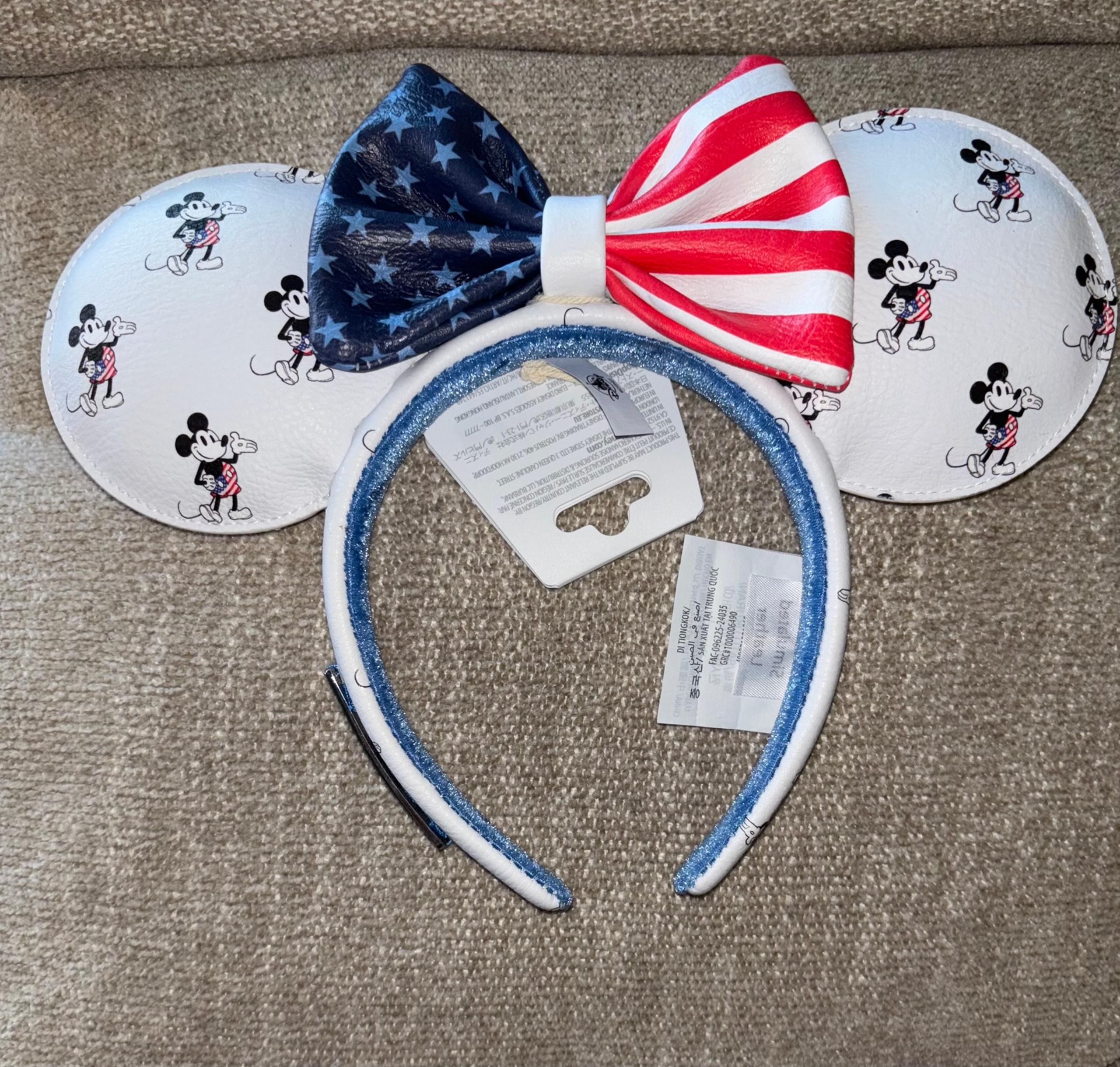 2024 Disney Parks Loungefly Mickey and Minnie Mouse Bow Americana Ear Headband