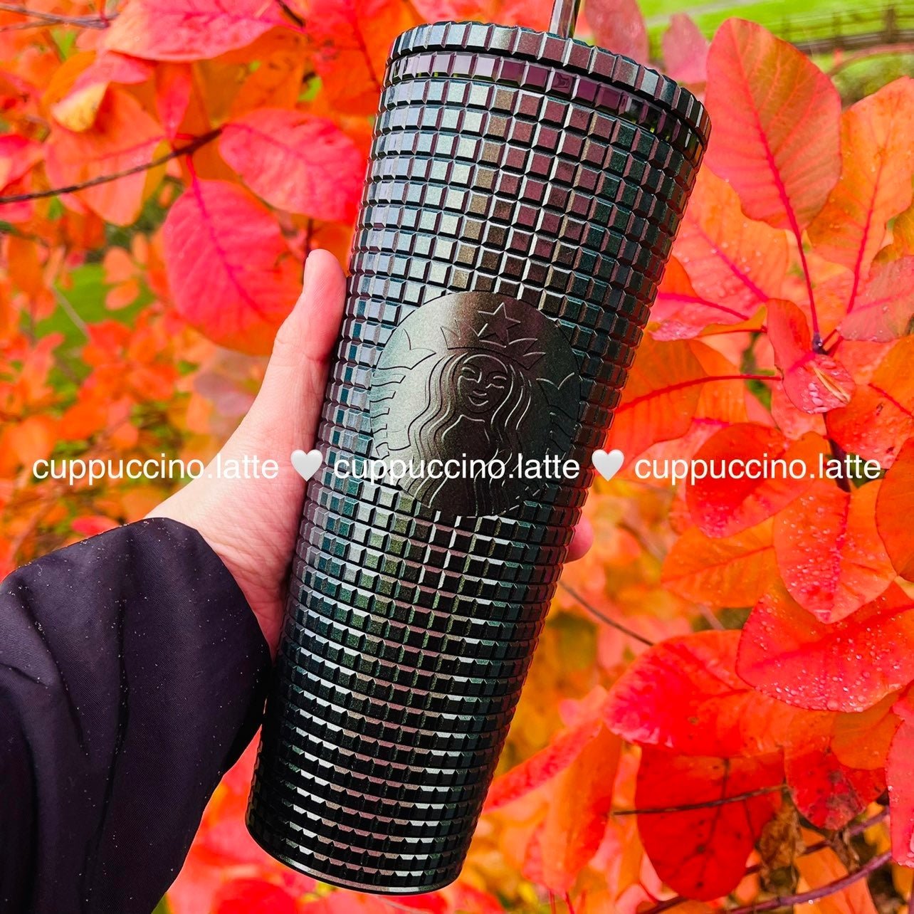 NEW Starbucks 2021 Olive Dark Green Gold Shimmer Grid Disco Ball Tumbler