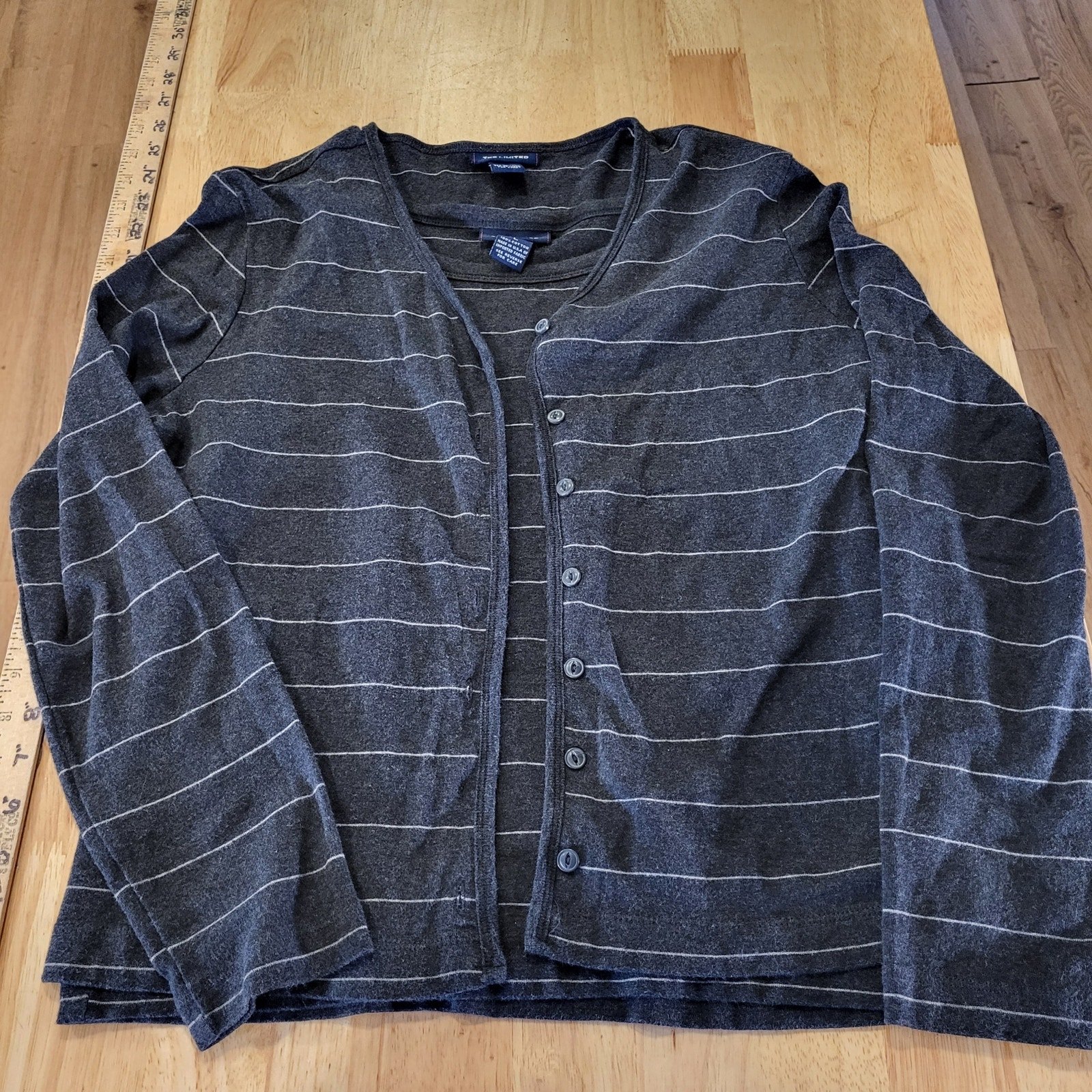 The Limited Gray Striped 100% Cotton 2 Piece Tank Cardigan Stretch Knit Large