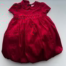 Janie & Jack girls Red Silk dress short sleeve Peter pan collar Holiday 12-18 m
