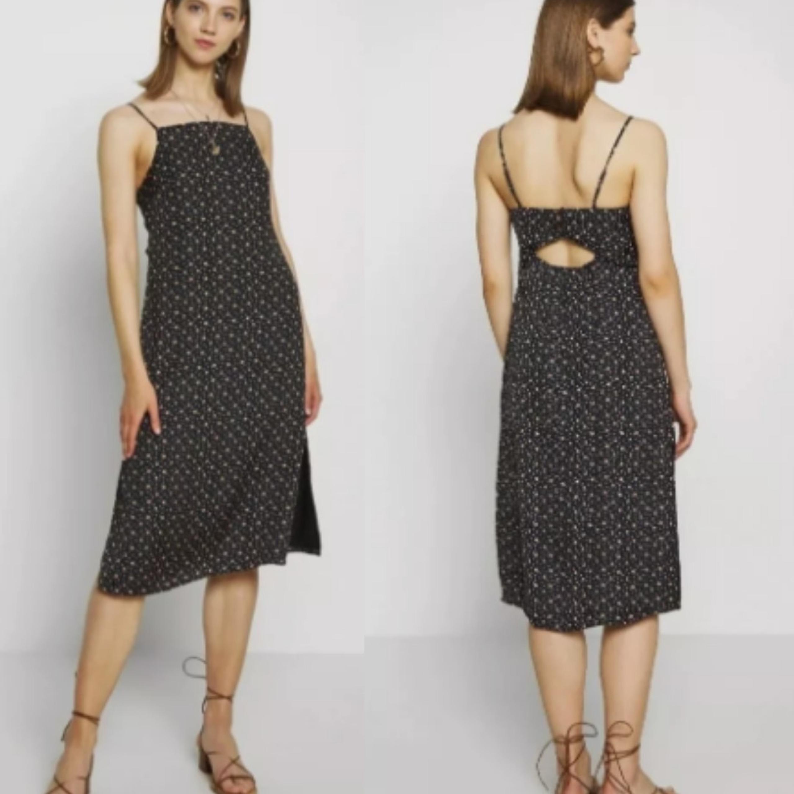American Eagle Women's Tie Back Midi Dress XL Black Ditzy Floral Side Slit