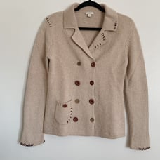 Tan J. Jill Wool Cashmere Wooden Button Front Collared Long Sleeve Cardigan S