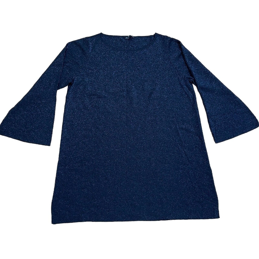 Eileen Fisher Merino Wool Blend Tunic Sweater Women Size XL Navy Metallic Sparkl