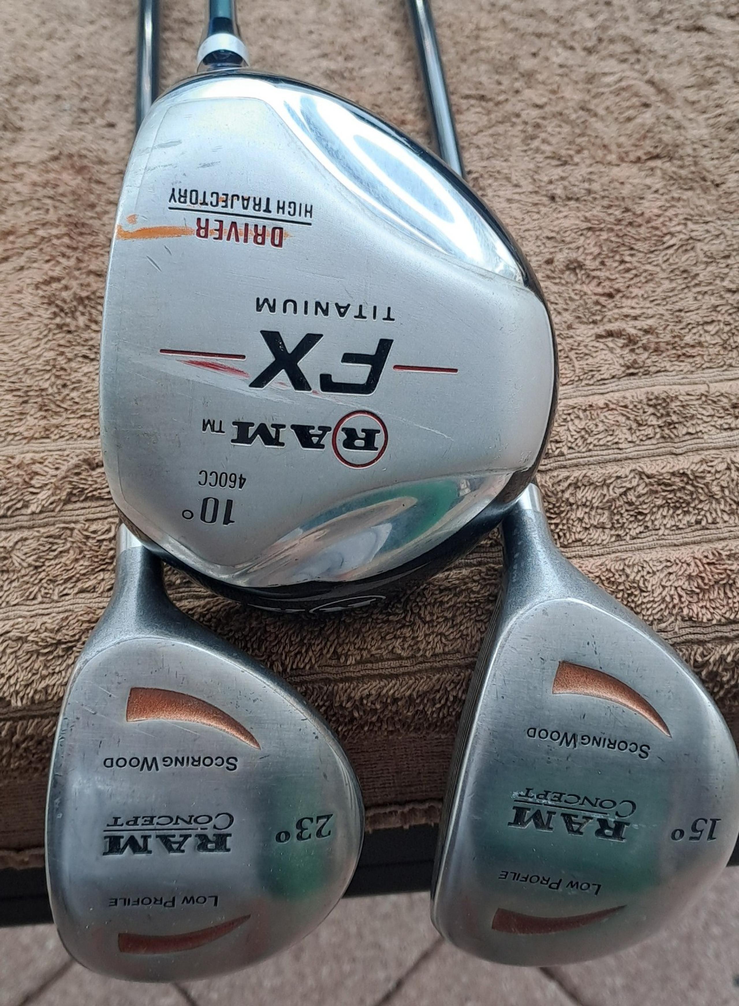 Golf Men's Set RAM  Driver FX 10 460 cc Woods , Right H Graphite Very Good Condi