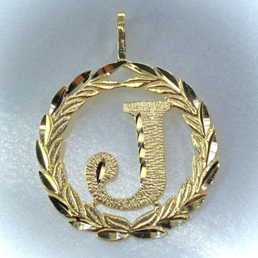 14K Solid Gold Initial Letter J Pendant