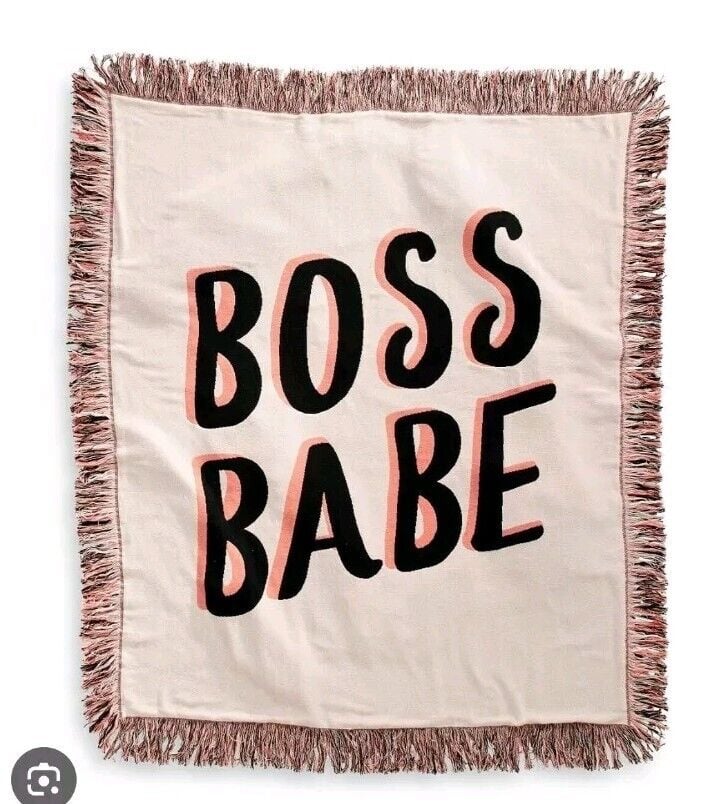 boss babe woven fringe throw blanket