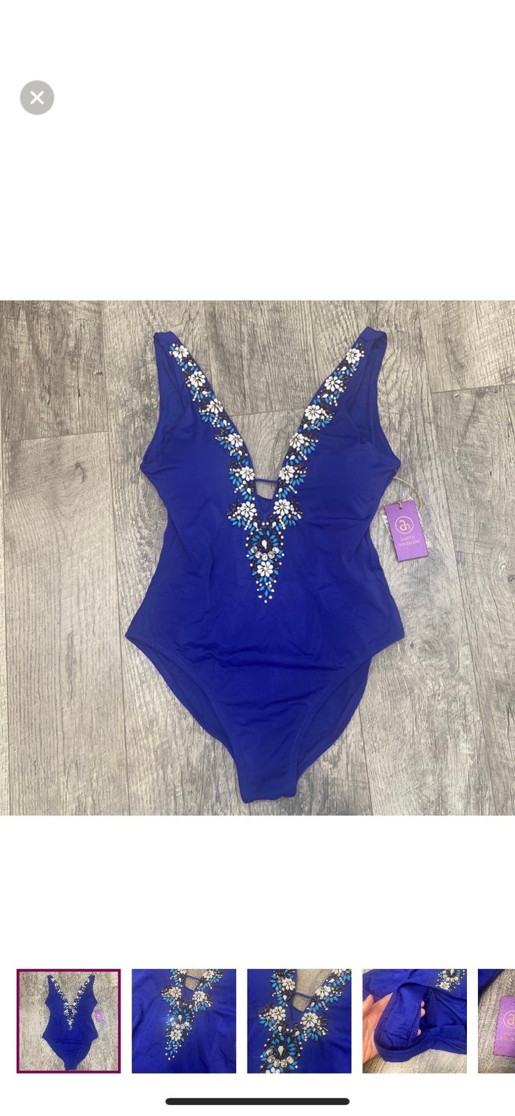 Amita Naithani beaded embellished deep V one piece swimsuit