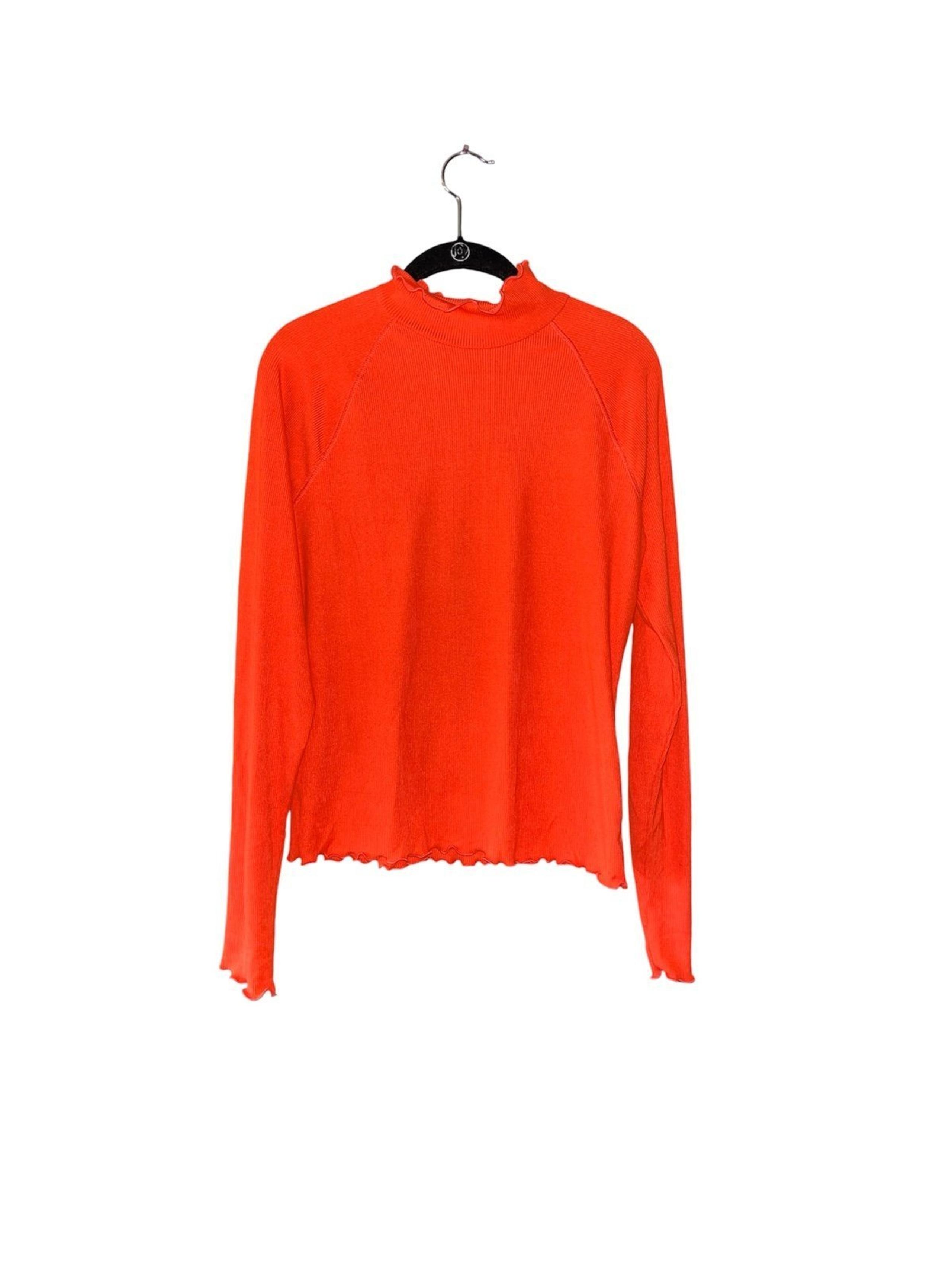 Orange Lettuce Trim Turtleneck Long Sleeve Ribbed Tee