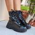 Women's Combat Lace Up Ankle Block Heeled Boots Black Color