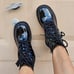Women's Combat Lace Up Ankle Block Heeled Boots Black Color