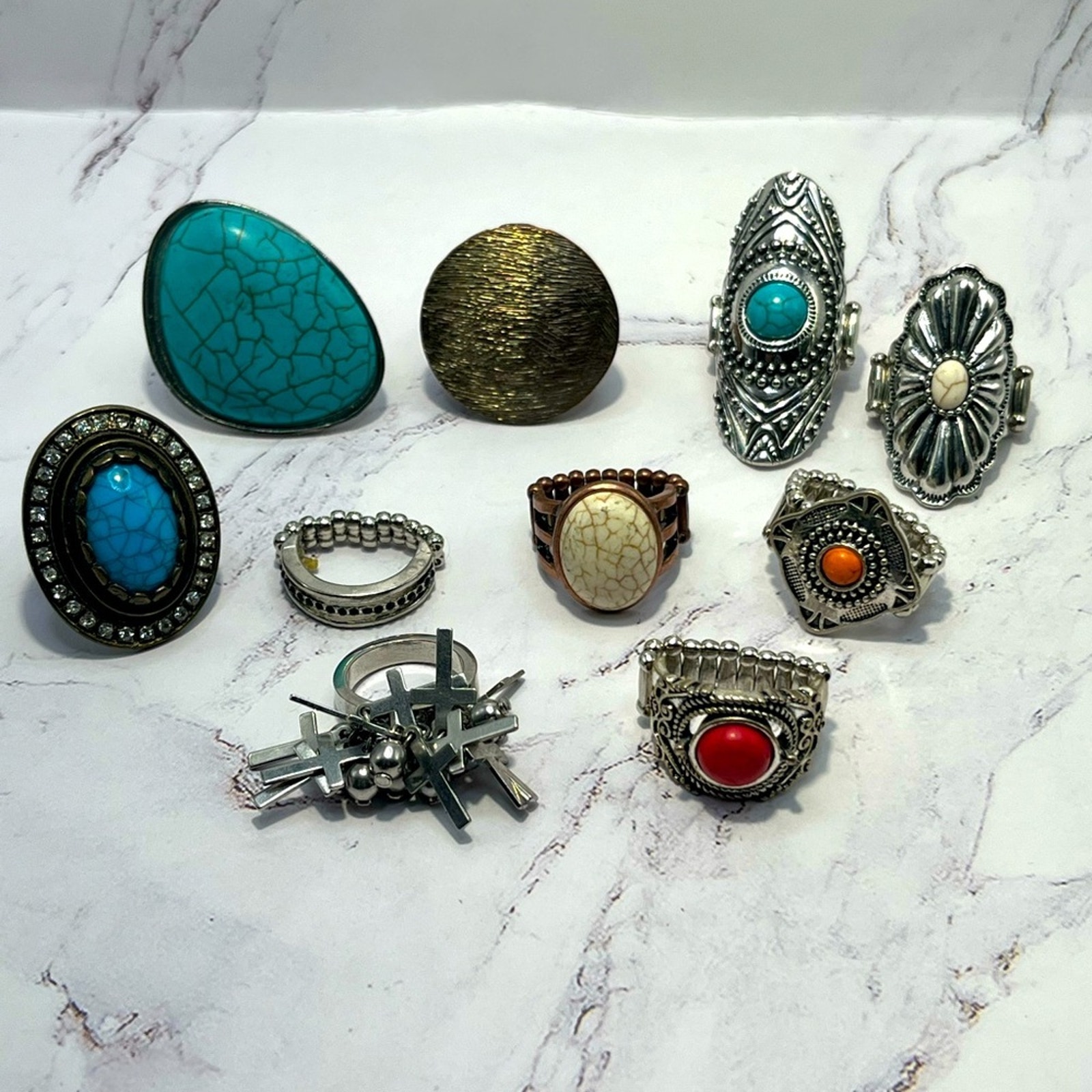 Set of 10 Southwestern style rings