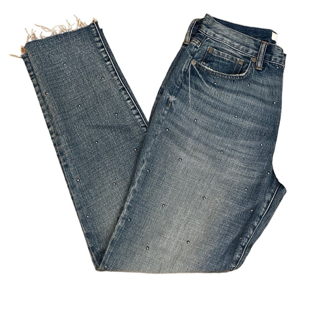 Pistola Anthropologie Blue Straight Denim Jeans Silver Stud Embellishment 27