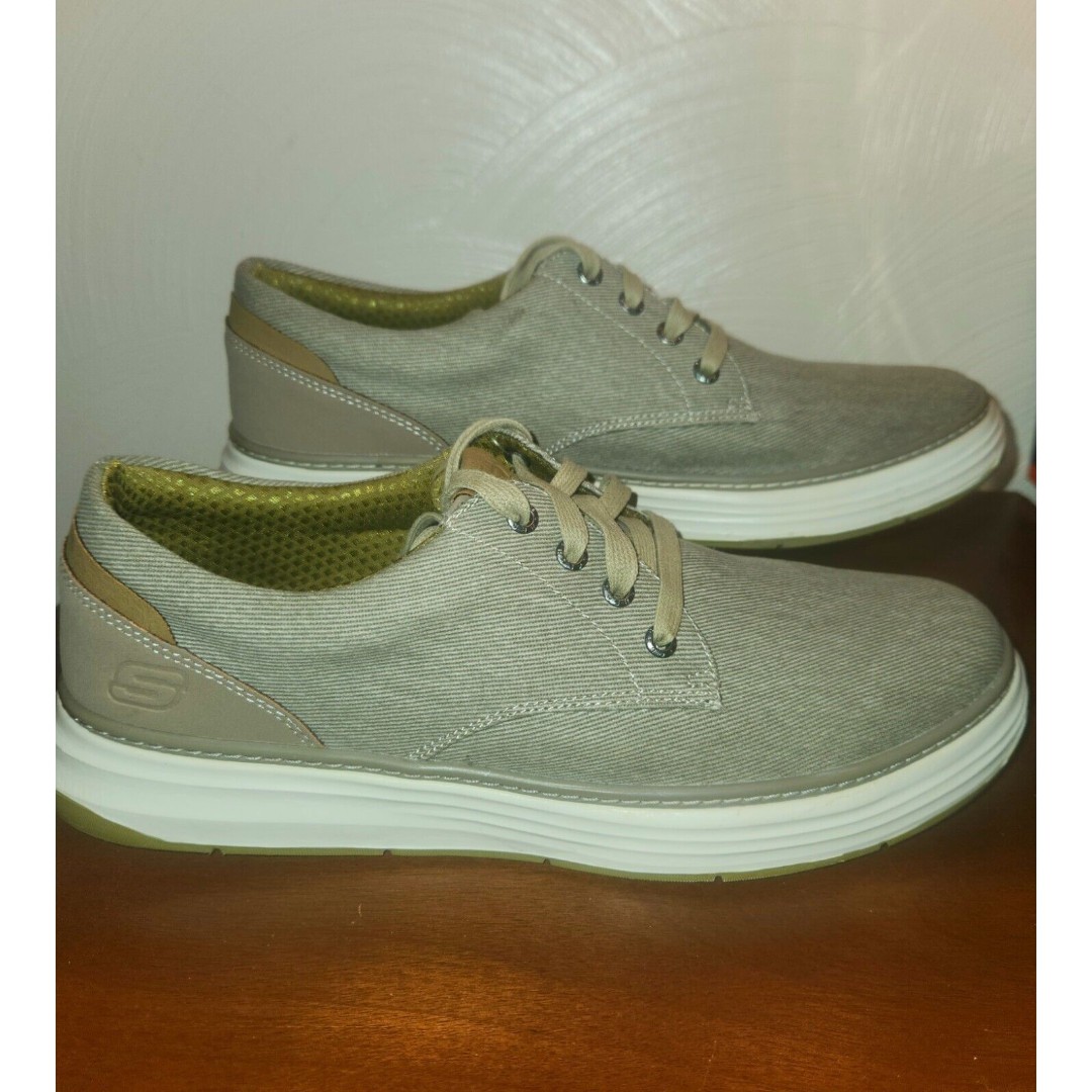 Skechers Men's 11.5 Moreno Ederson Taupe Canvas Oxford Sneakers Shoes 65981 New
