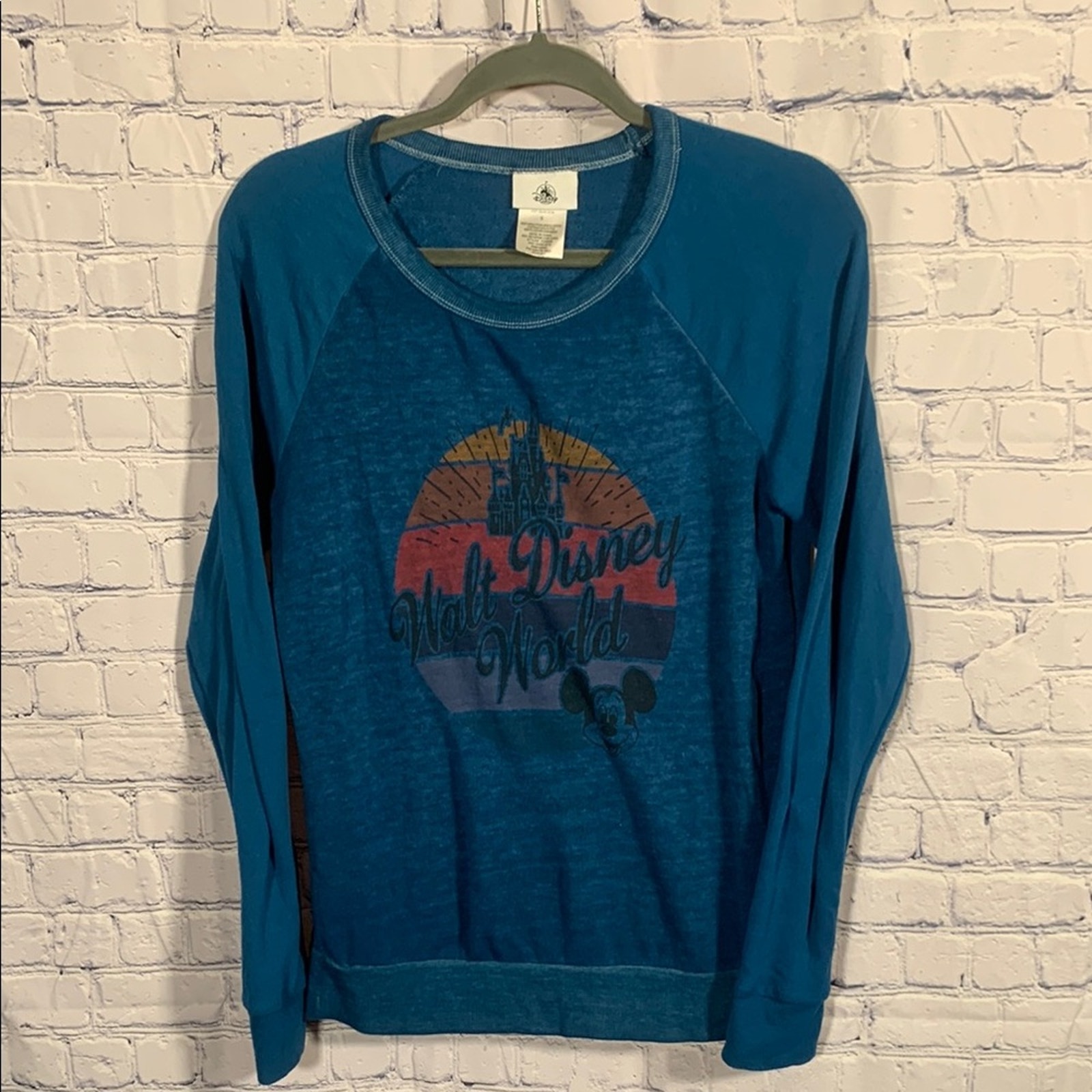 Disney Parks 1971 Retro Long Sleeve Lightweight Sweatshirt Blue S Vintage 70s