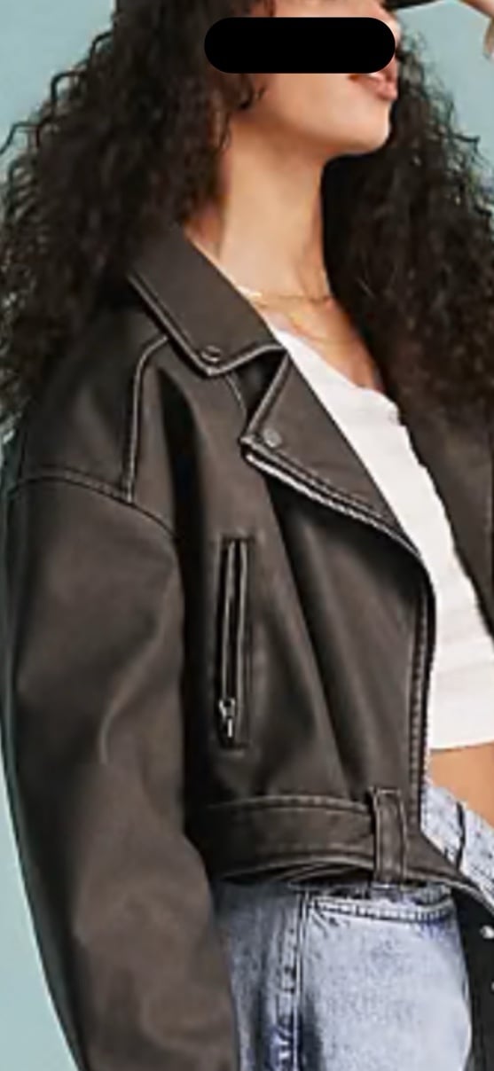 LADIES Miss Selfridge washed faux leather oversized biker jacket in black wash
