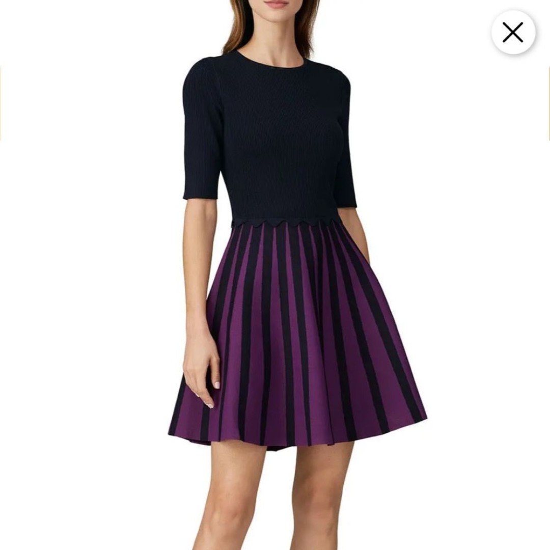 NWT Ted Baker London Black & Purple Short Sleeved Knitted Skater Dress 1