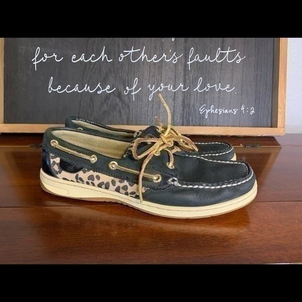 Sperry black leopard print shoes size 9