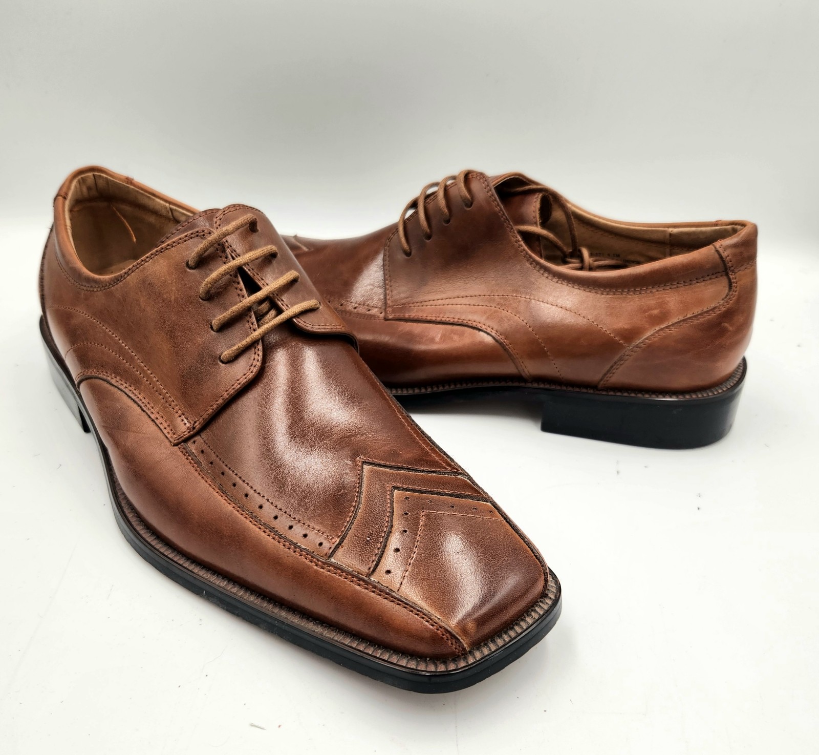 Stacy Adams Mens 9.5 Square Toe Dress Shoes Brown Leather Lace Up Oxford