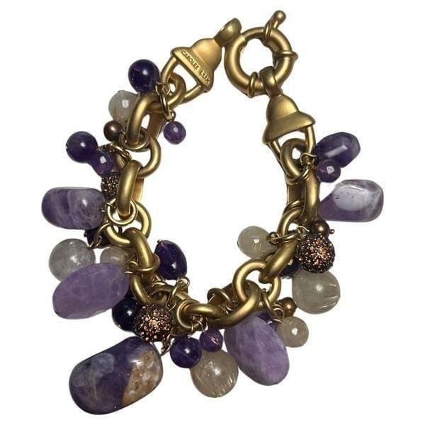 Carolee Lux Chunky Dangle Amethyst Brushed Gold Tone Bracelet