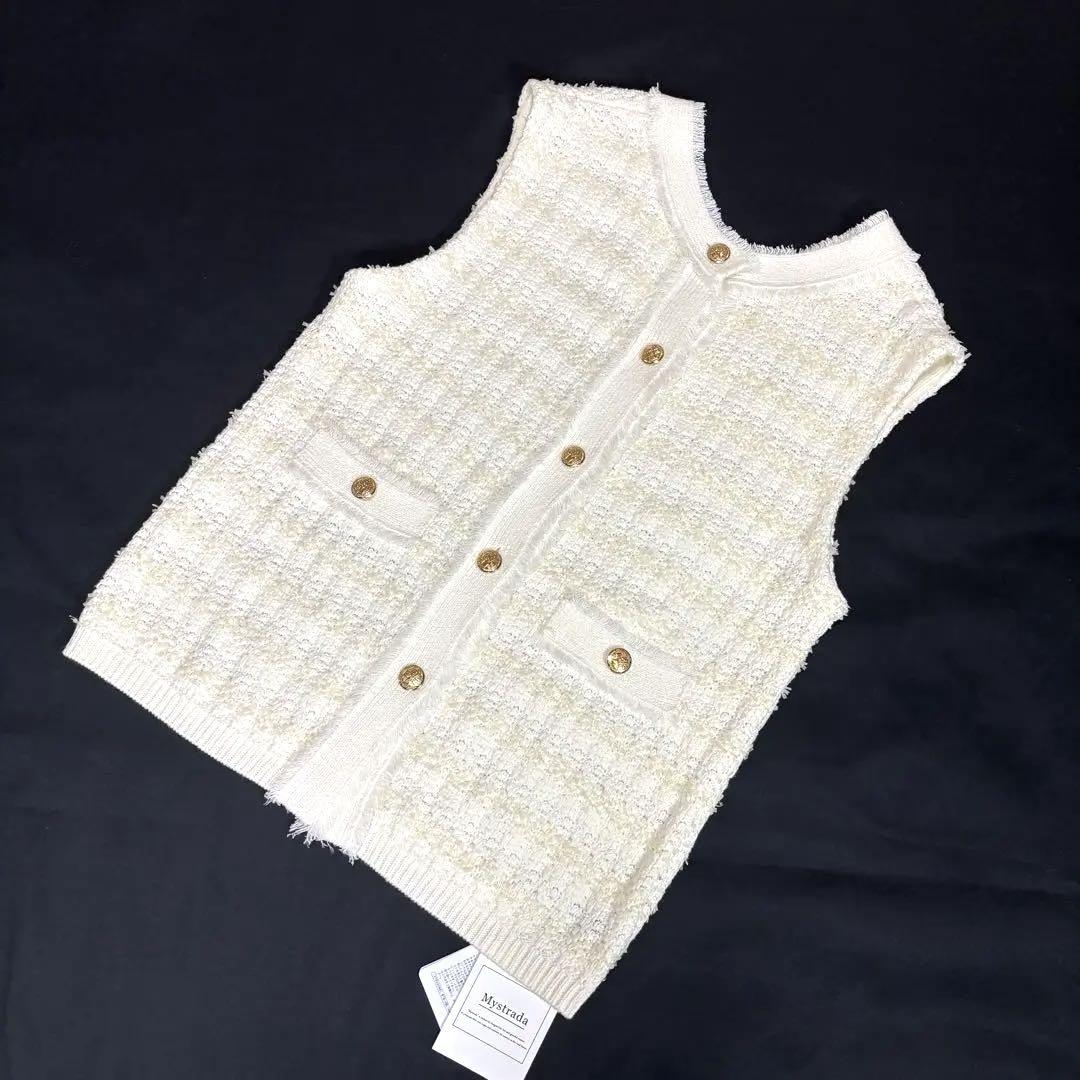 Mystrada Tweed Vest White 2023SS 38 M Unused with Tag