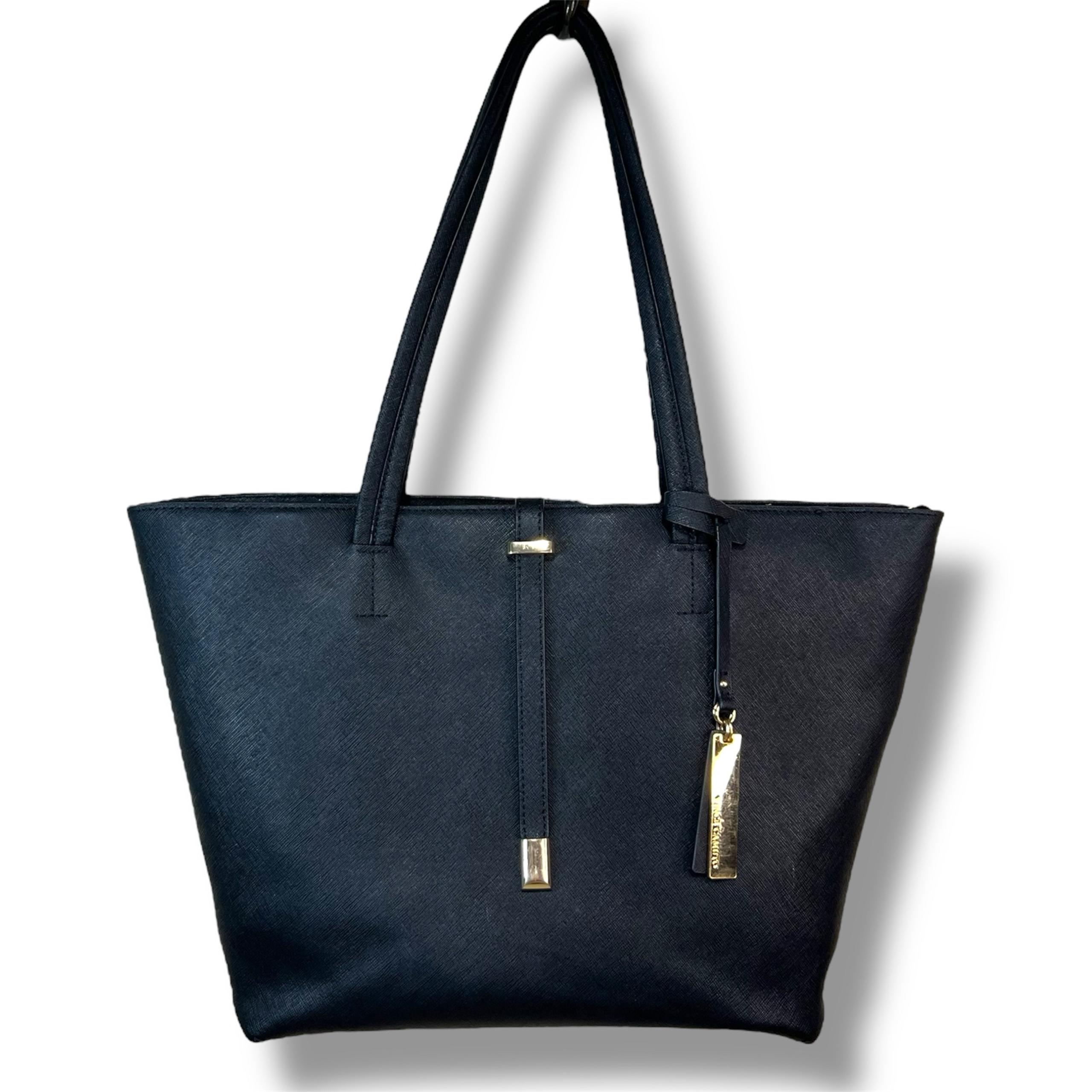 Black Saffiano Leather LEILA Large Tote Top Handle Shoulder Bag NEW - Vince Camuto