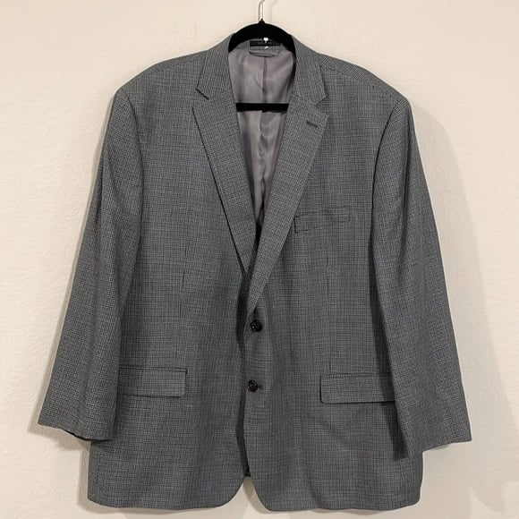 Lauren Ralph Lauren Men's Silk Sports Coat 50R Grey Houndstooth Quiet Luxury