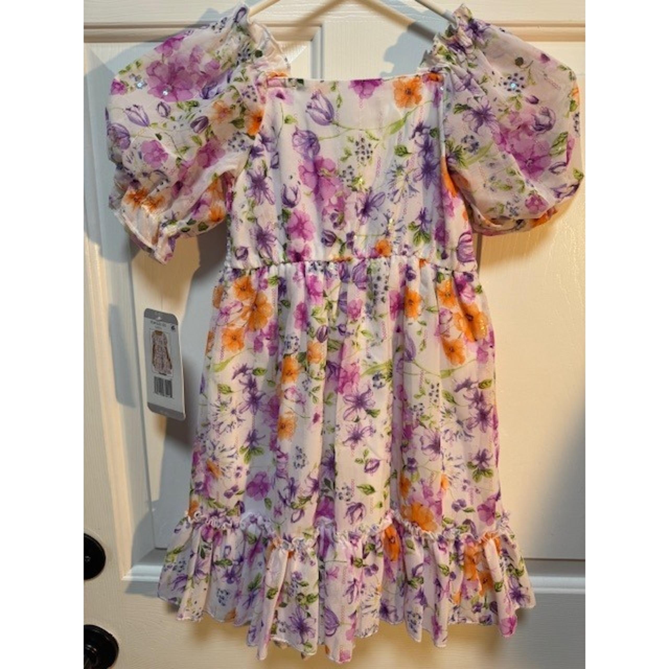 NEW Rare editions blue floral frills ruffles Size XS (4/5)