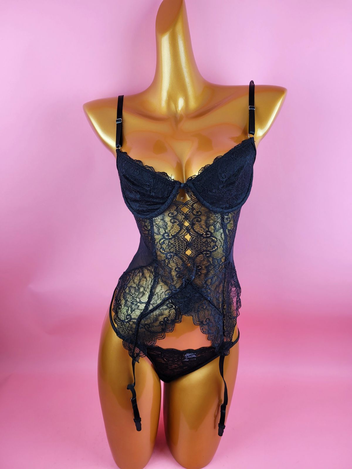 Floral Lace Underwire Garter Bustier Set