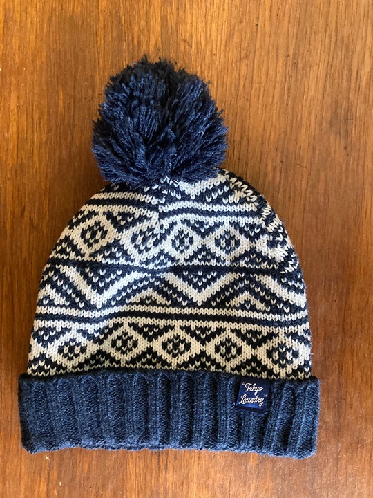 Tokyo Laundry mens sandor wool blend fairisle print bobble hat navy winter knit