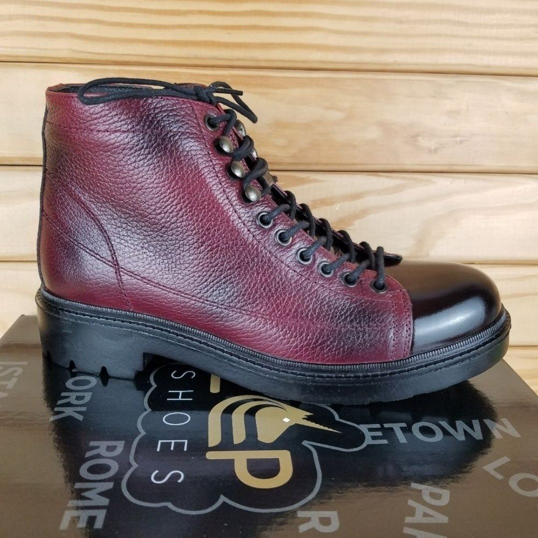 Men's 8M 100% Genuine Leather Ankle Boots Burgundy by Paul Branco Side Zip
