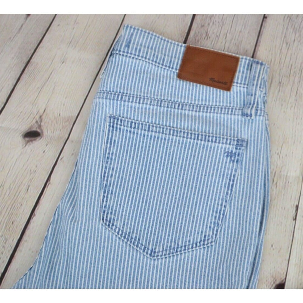 MADEWELL Women's 10 High Rise Skinny Crop Jeans SIZE 28 Blue Piper Stripe