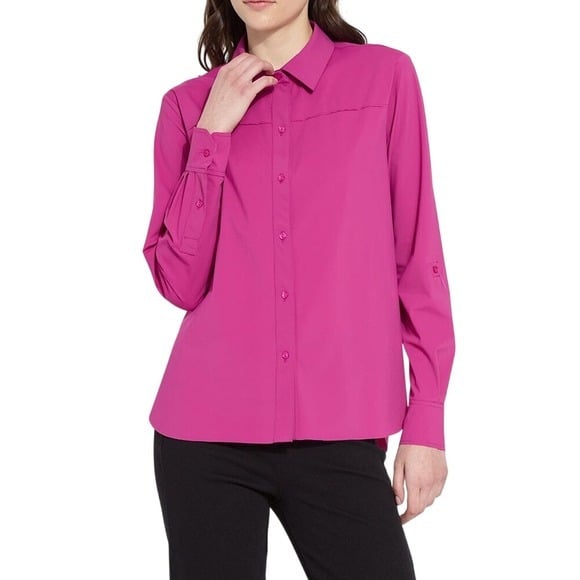 Lysse Roll Tab Button Down Shirt Pink Fuscia