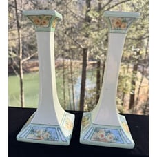2 Beautiful 1911 Royal Bavarian Candle Sticks Hand Painted 8.5” Tall -O4