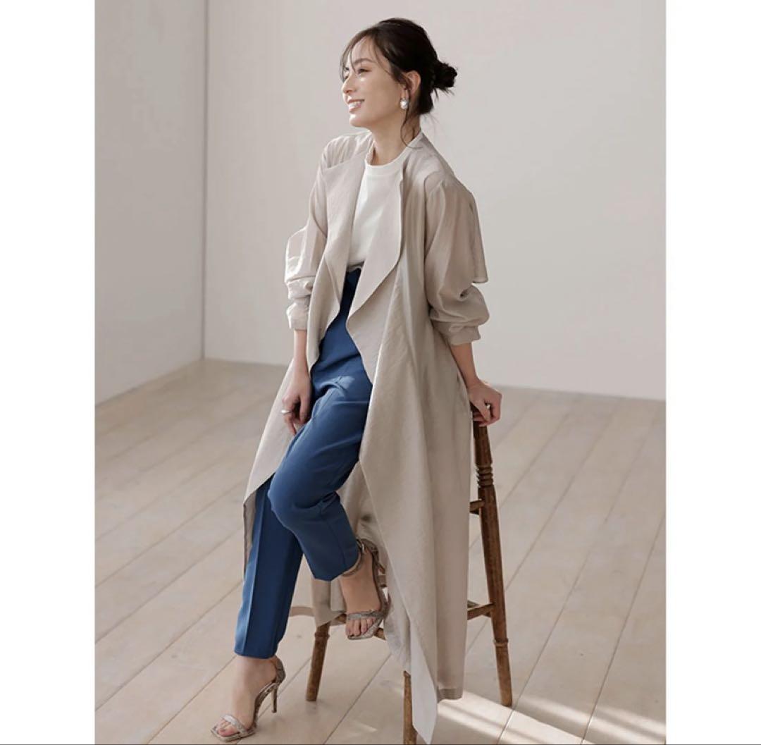 anuans (アニュアンス) Drape Collar Sheer Coat (BEIGE)