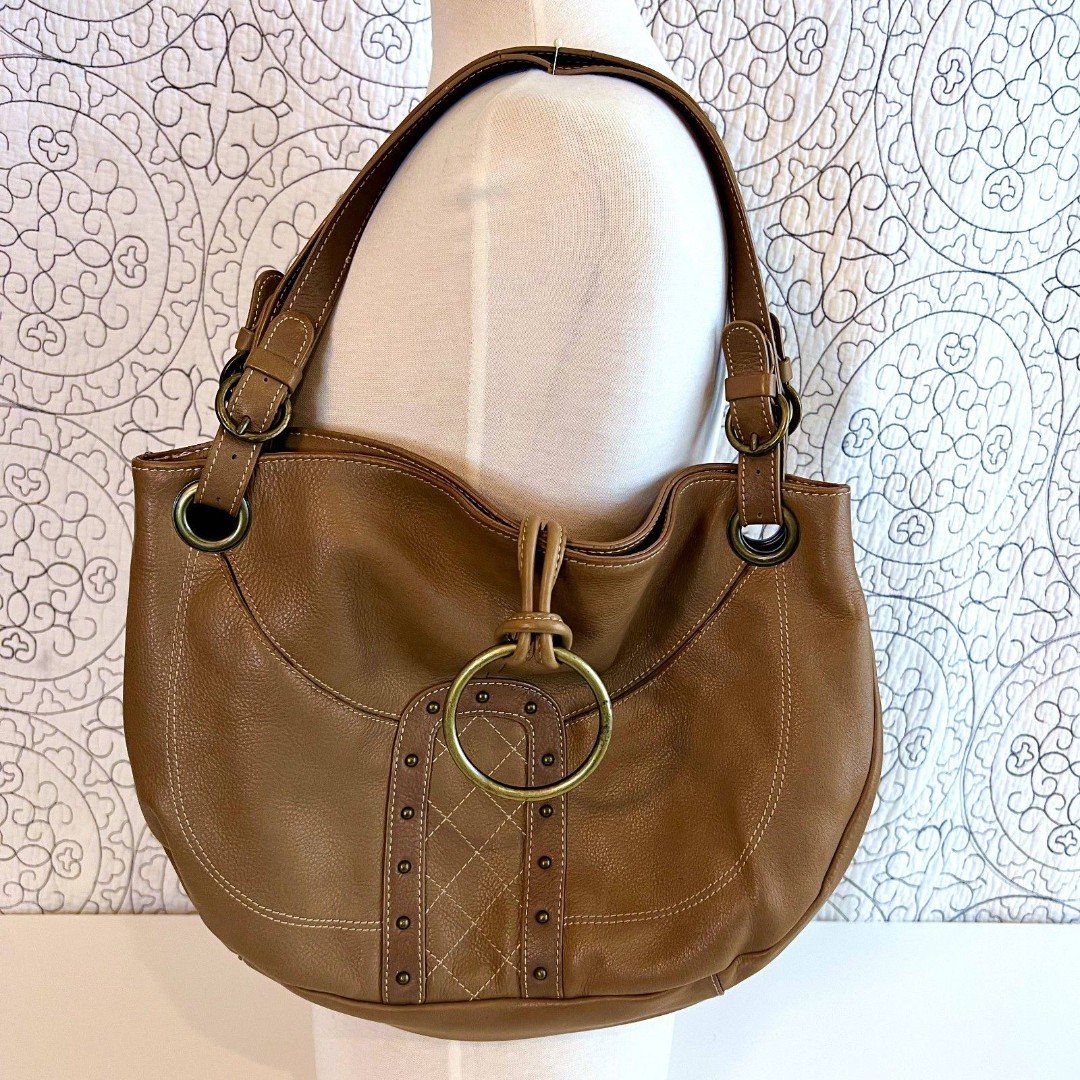 Luce Hobo Shoulder Bag Brown leather Brass Ring Boho