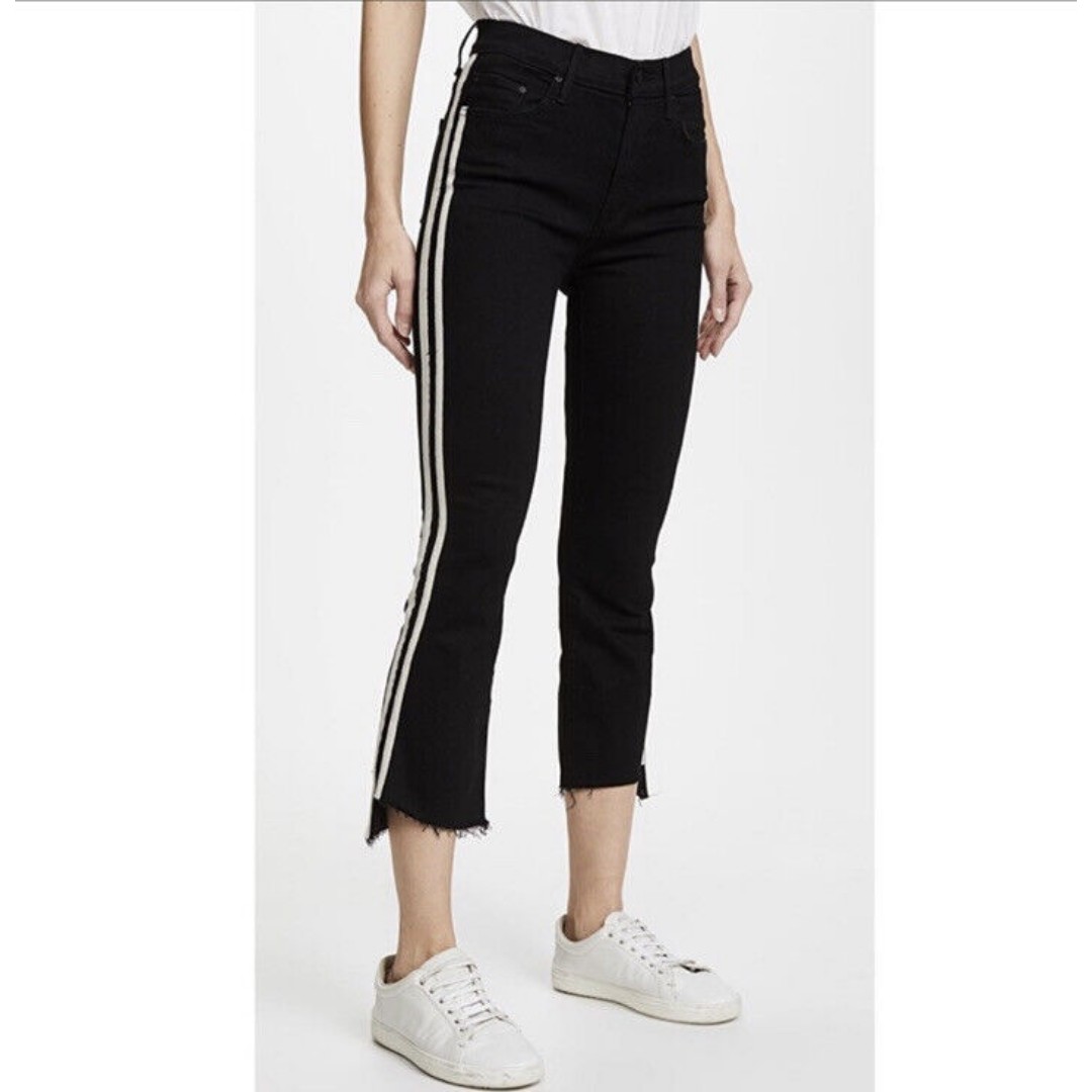 Mother Size 26 The Insider High-Rise Crop Step Fray Guilty Racer Stripe Jeans