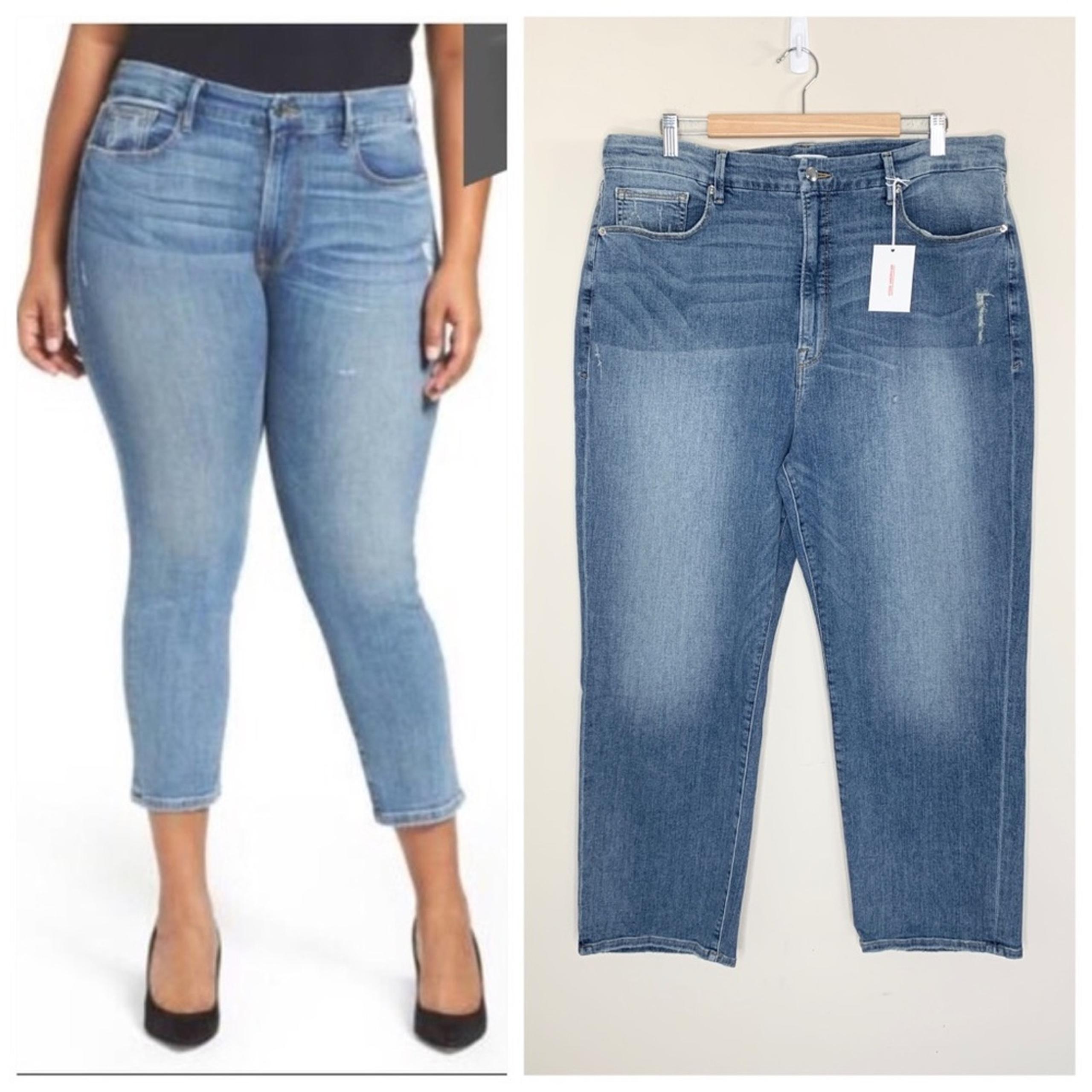 NEW Good American Good Cuts Boyfriend Jeans (Sz 24) High Rise Slim Crop Blue012