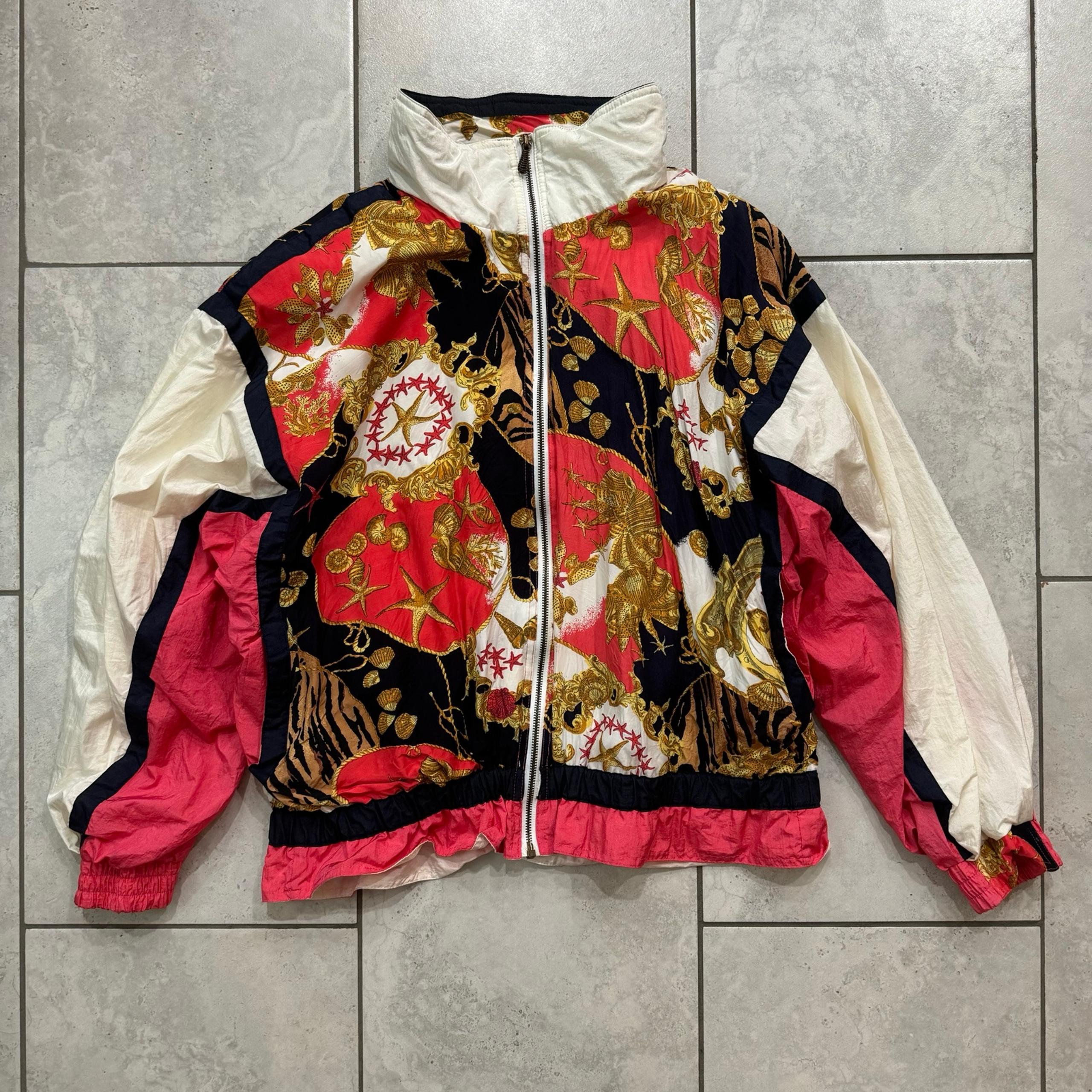 Vintage EAST WEST Jacket Windbreaker Womens Beach Scene Nylon Zips 1980s Sz L