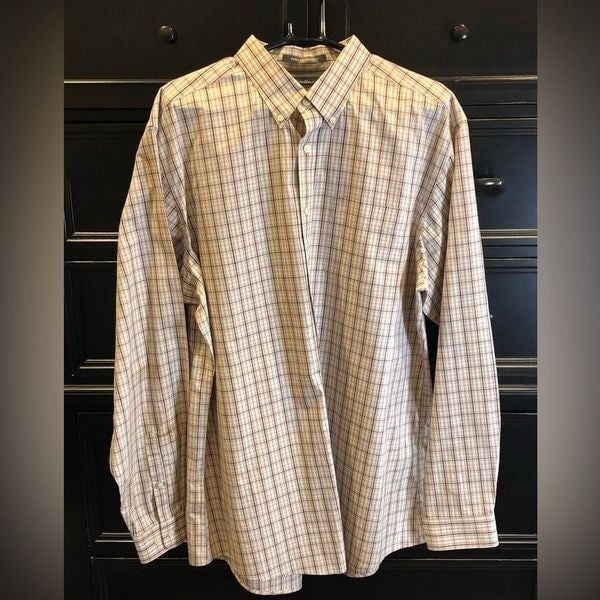 EDDIE BAUER Men’s Tan Maroon Plaid Long Sleeve Button Down Shirt Sz XLT NWOT