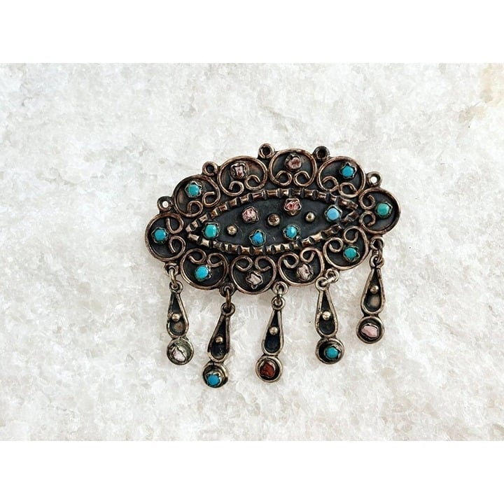 Zuni Native American Made SW Style Sterling Silver Taxco Brooch Pin