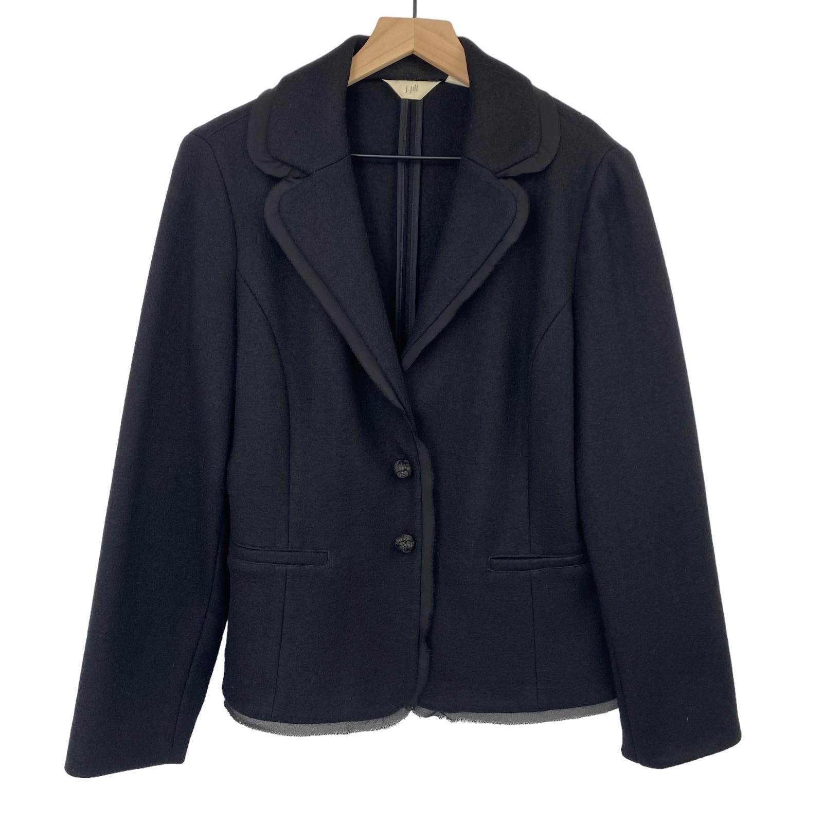 J Jill Wool Blazer Jacket Collared Button Front Single Breasted Black Womens 8