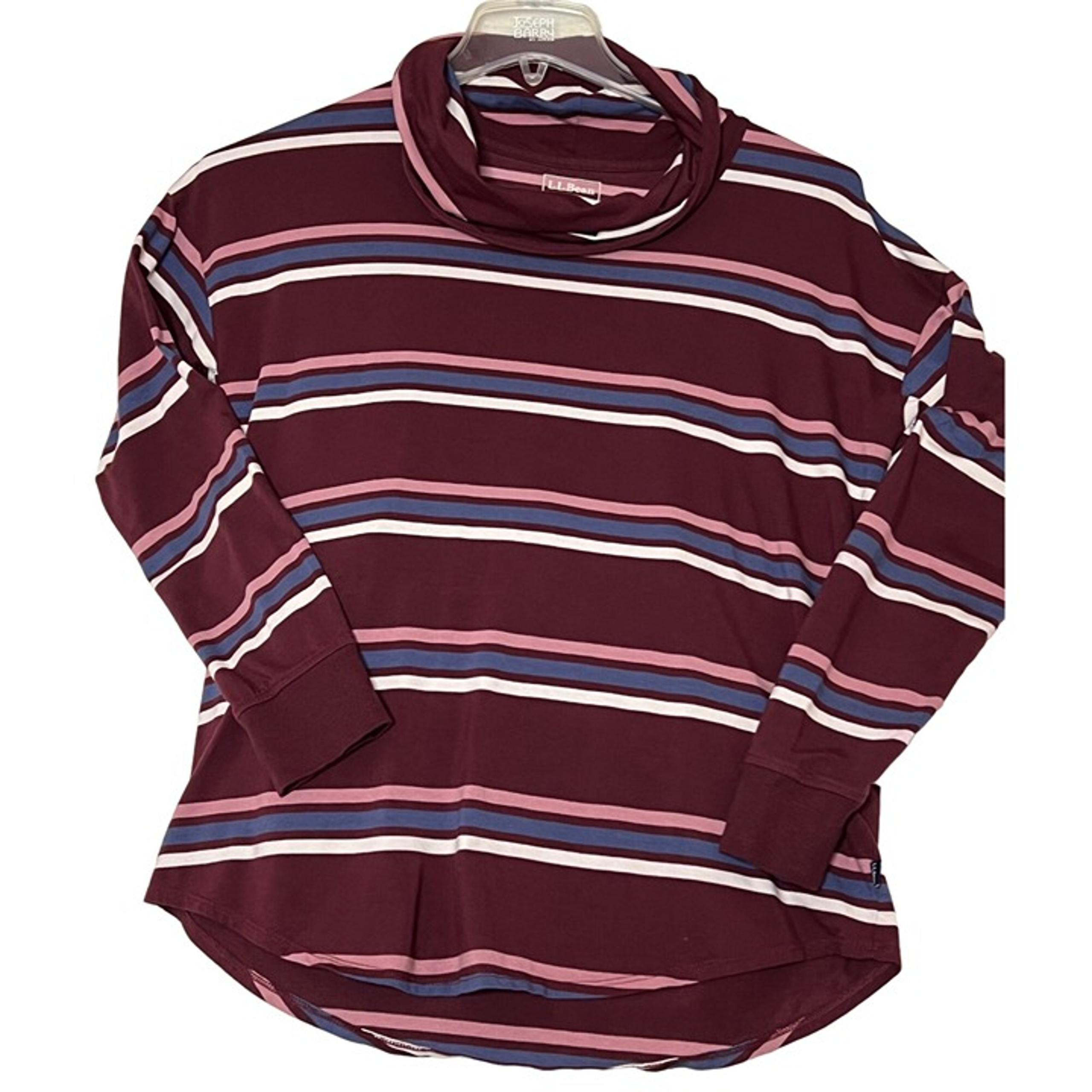 L.L.Bean Striped Cowl Neck Long Sleeve Top M-Reg Supima Cotton Blend Multicolor