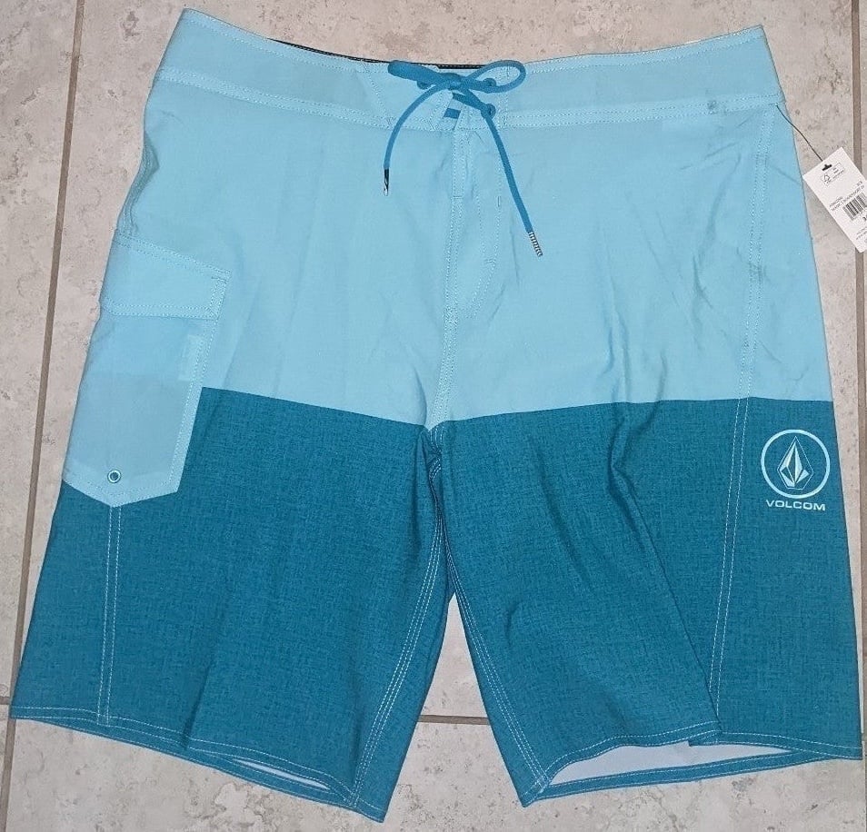 Volcom Men's Blue Combo Manic 2 Swim Trunk Shorts