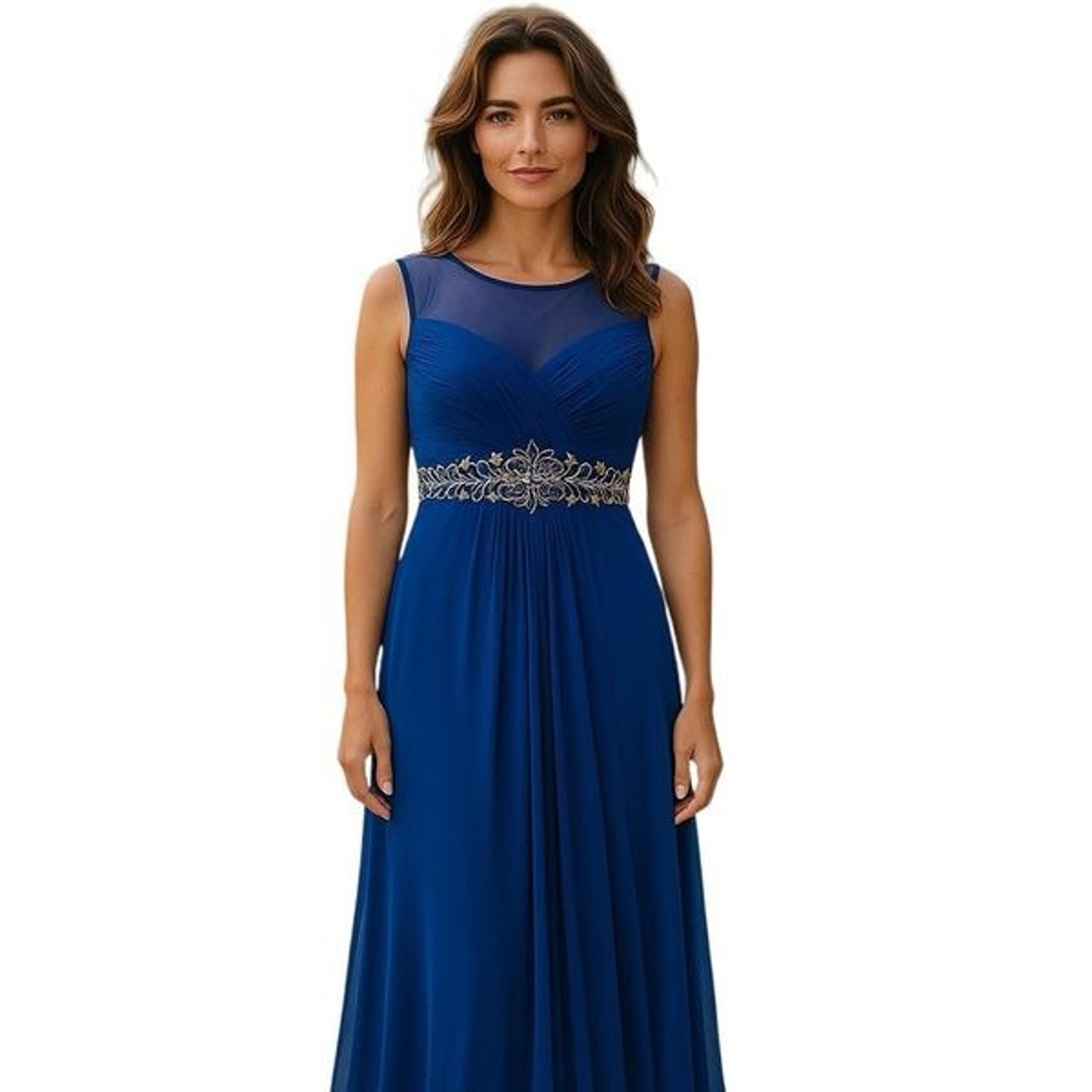 Cachet Size 8 Ruched Bodice Formal Maxi Gown Cobalt Blue With Silver Embroidery