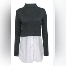 Theory Gray Cashmere & Wool Mock Neck Sweater with Blouse Size Small