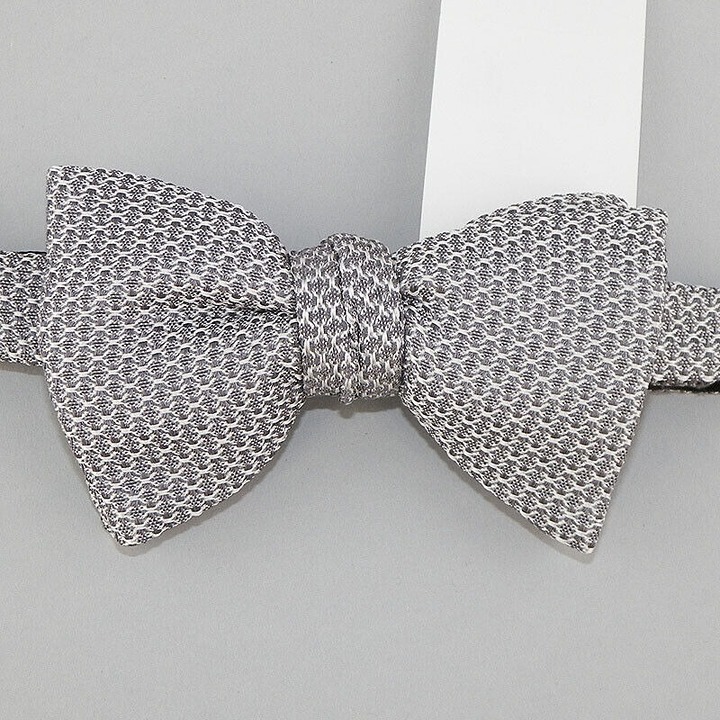 ETON Mens Gray White GRENADINE Pre-Tied Silk Bow Tie Italy NWT