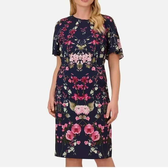 NWT 228 Adrianna Papell Plus Floral Print Crepe Dress SZ-6