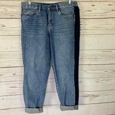 Revolve Blank NYC Crop Girlfriend Denim High Rise Jeans Side Dark Panel Stripes