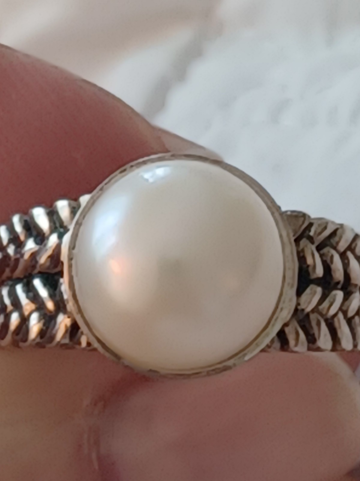 CFJ- stunning LARGE GENUINE PEARL STERLING SILVER RING- SZ10