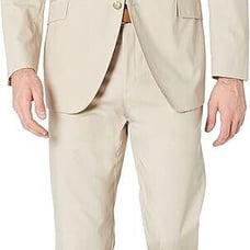 Kroon Men's Irons Perfect Poplin Suit, Stone Color, Size 40LG Jacket / 34W Pant